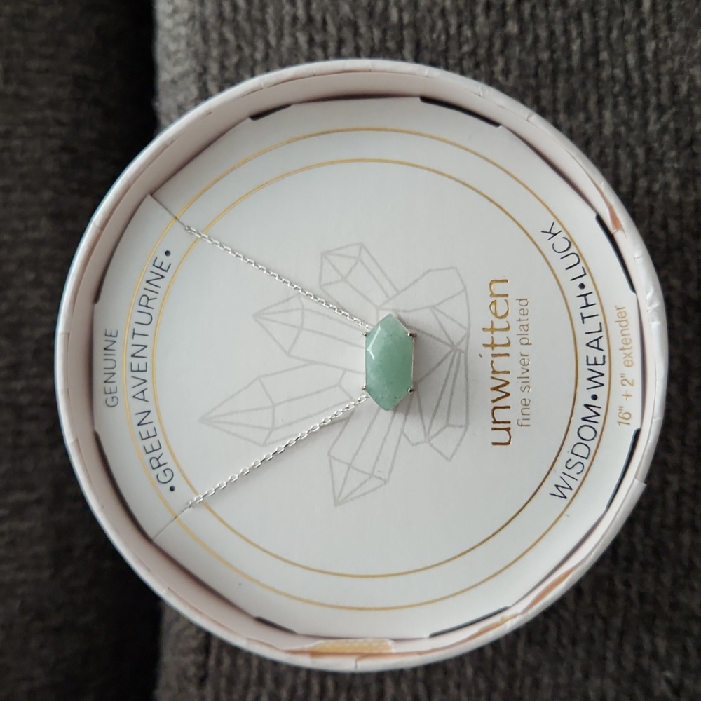 Unwritten Fine Silver Plated Genuine Stone Necklace Green Aventurine
